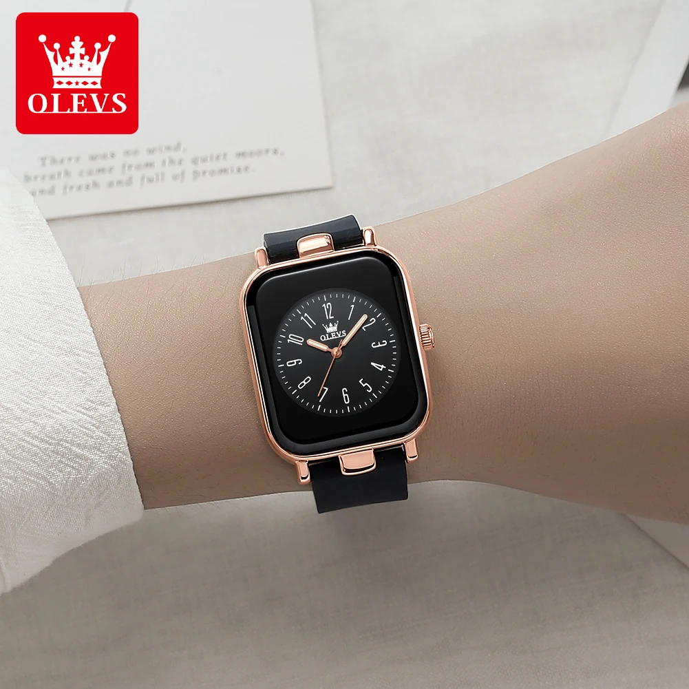 OLEVS 9961 Quartz Watch For Women Fashion Number Scale Ladies Wristwatch Original Waterproof Silicone Strap Top Brand Watches