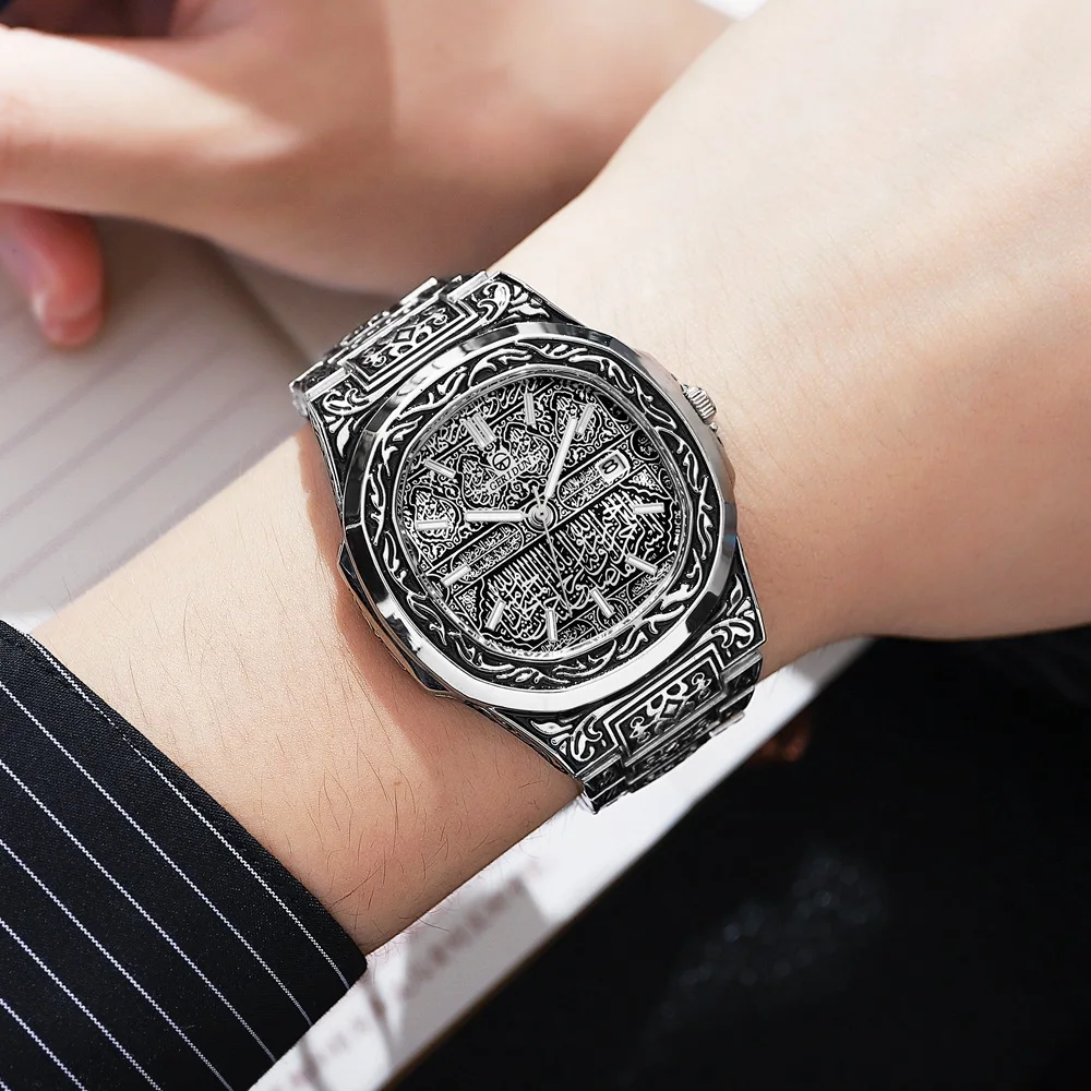 Luxury Mens Watches Quartz Wristwatches Male Clock Embossed Pattern Stainless Steel Watchband Watches relogio masculino women quartz watch digital watch digital wristwatch men automatic watches