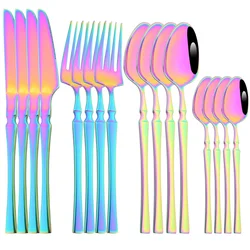 Mirror Rainbow 16Pcs Dinnerware Set Stainless Steel Cutlery Set Kitchen Western Dinner Knife Fork Spoon Set Home Tableware Set