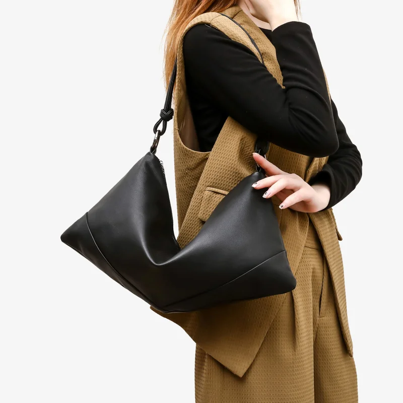 Genuine Leather Women's Bag Unique Design Large Capacity Tote Original New Pure Color Handbag Shoulder Crossbody Bag