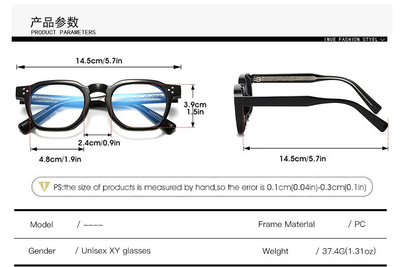 Vintage-Brille mit blauem Licht blockierend – dicke quadratische Rahmen mit Acetat-Inlay und Metallstiften | Künstlerischer Unisex-Stil – Detail 3