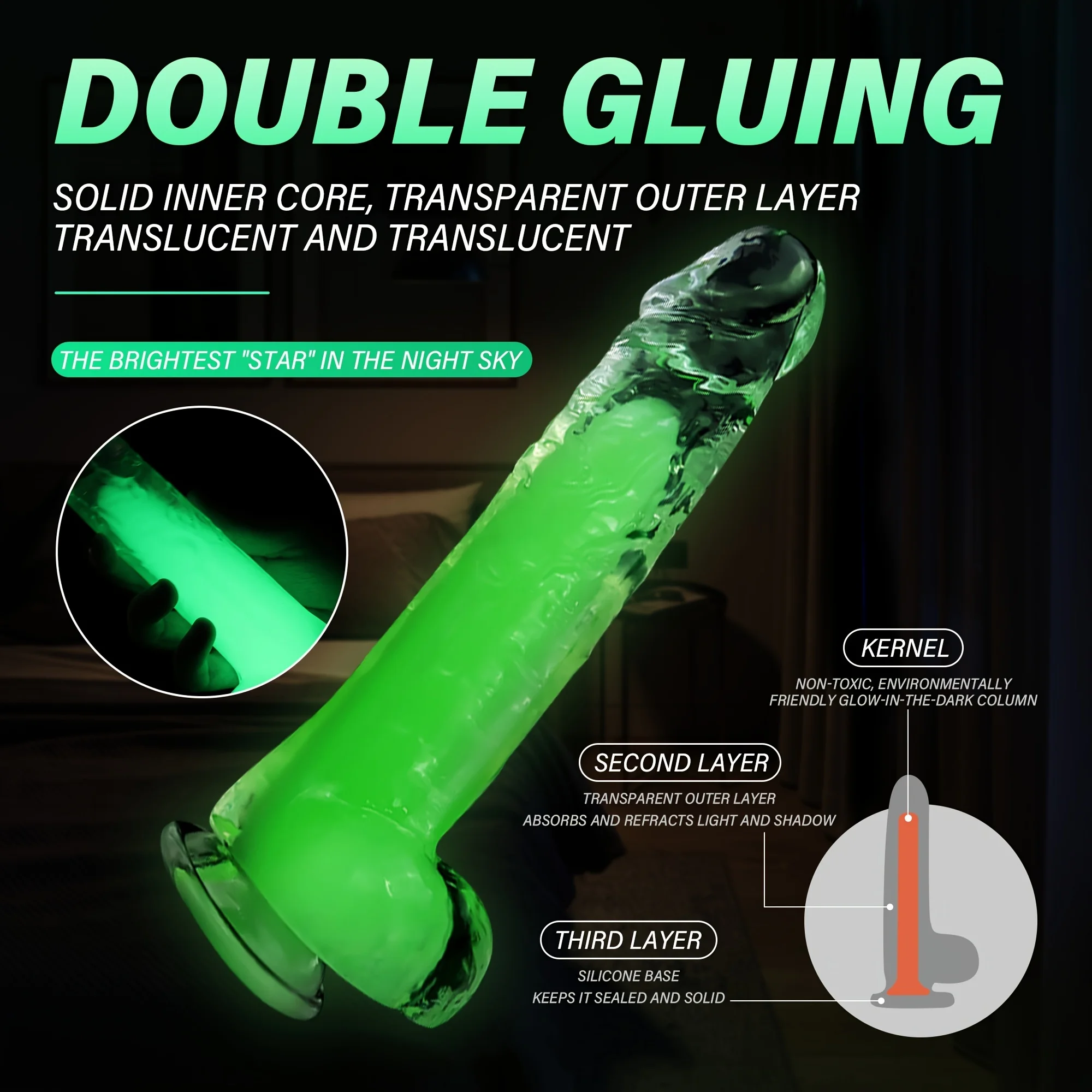 Inch Luminous 9.4 Crystal Realistic Dildo Strong Suction Cup Clitoris Stimulator G Spot Masturbator_voghion.com