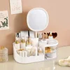 Makeup Storage Box With Mirror Desktop Dressing Table Makeup Mirror Cosmetics Jewelry Storage Box Touch Light Storage Organizer 6