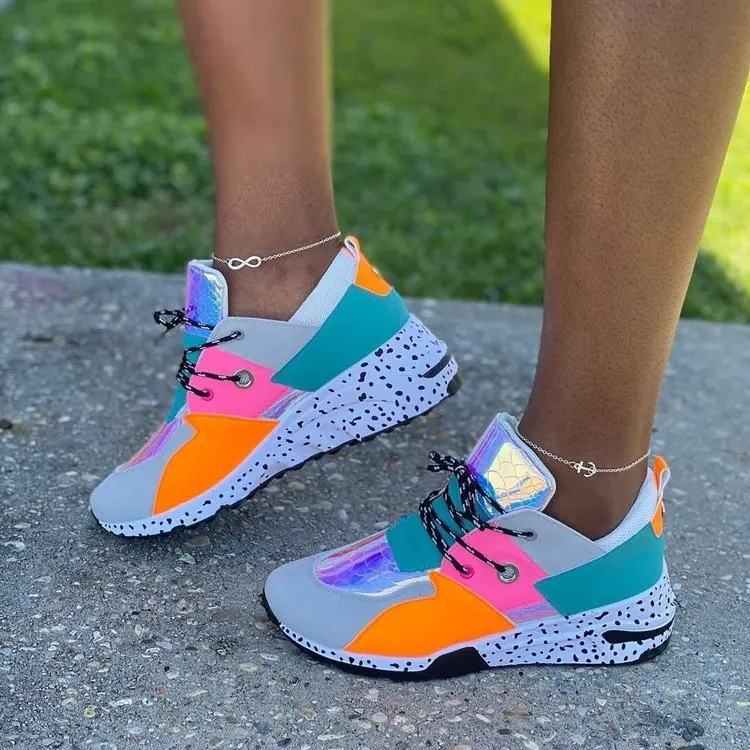 New Spring Leopard Print Shoes for Women Lace-up Non-slip Running Shoes Plus Size Round Head Platform Causal Shoes Zapatos Mujer 3