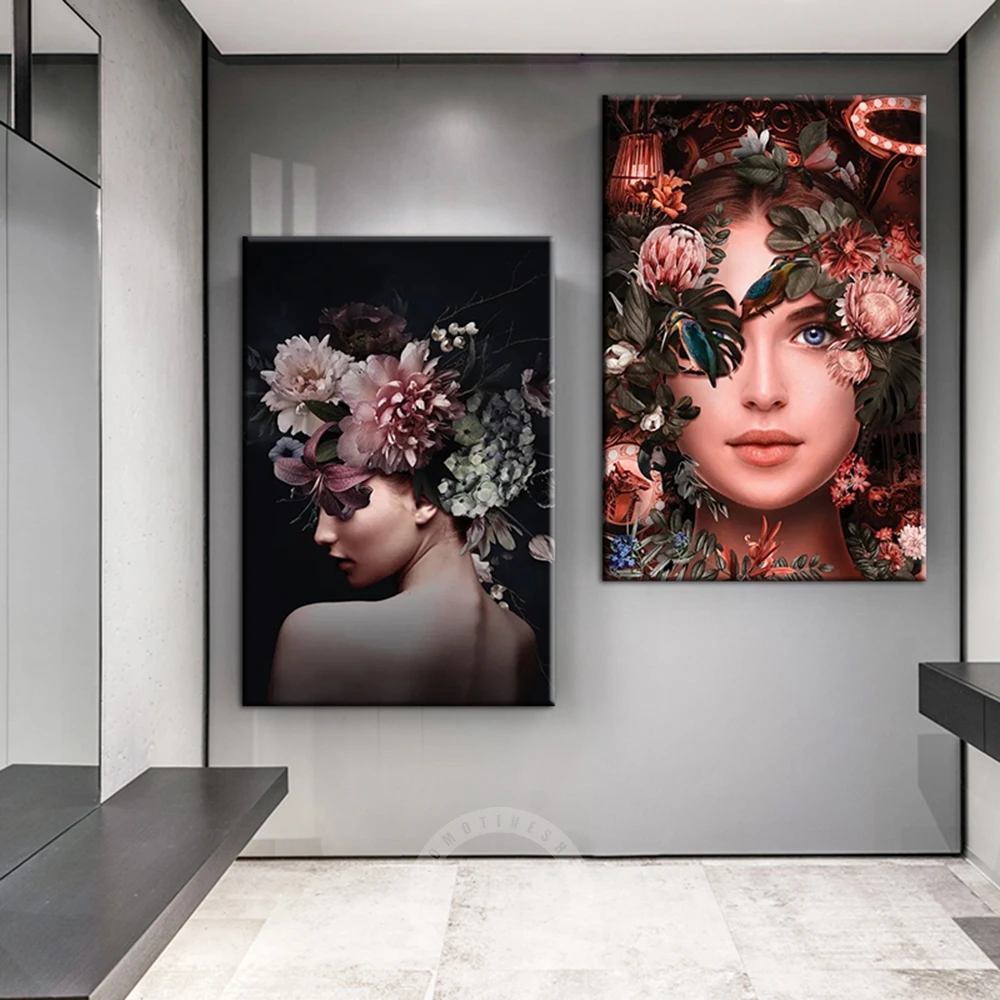 

Flower Butterfly Woman Art Poster Black Sexy Woman Bird Wall Art Print Canvas Painting Modern Picture For Living Room Home Decor