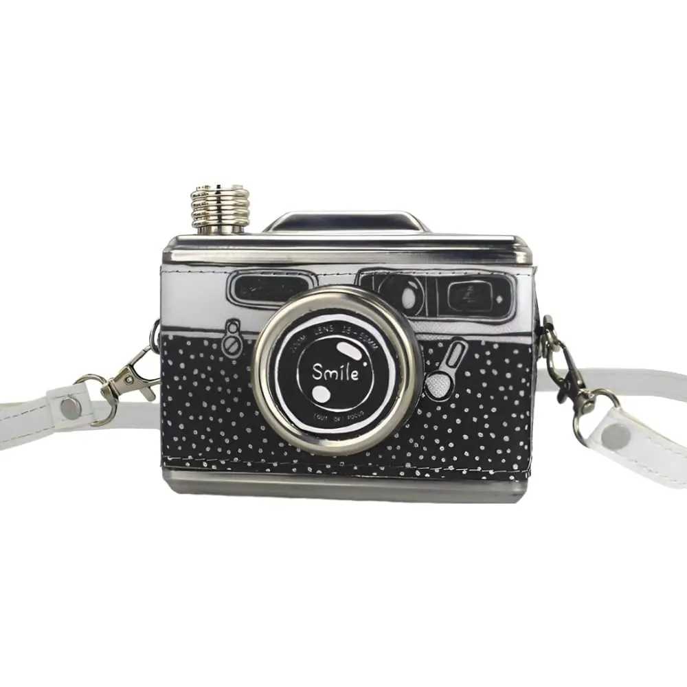 11온스 창의적인 카메라 모양 휴대용 스테인리스 알코올 플라스크 깔때기와 스트..