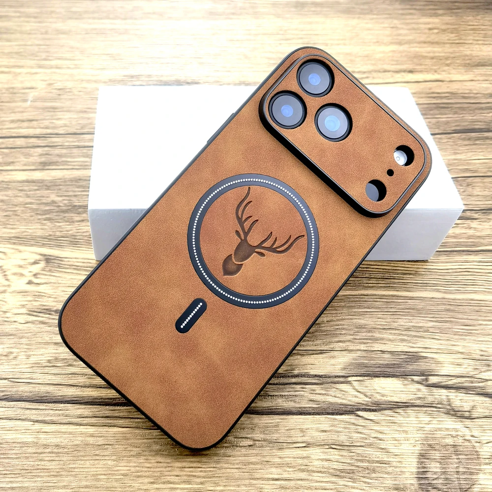 Luxury Faux Leather Retractable Case with Magsafe Wireless Charging Capability