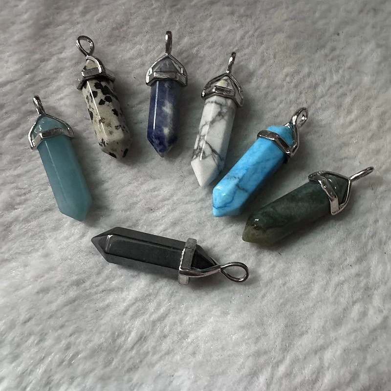 

Wholesale 5pcs Natural Mixed Natural Stone Healing Point Bead Pendant Gemstone Hexagon Point Necklace,Apporx 8x33mm