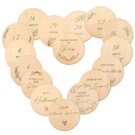 Tarjetas de hitos mensuales de madera para bebé, anuncio de bebé y  embarazo, 13 círculos hechos a mano de doble cara con un disco  personalizable más
