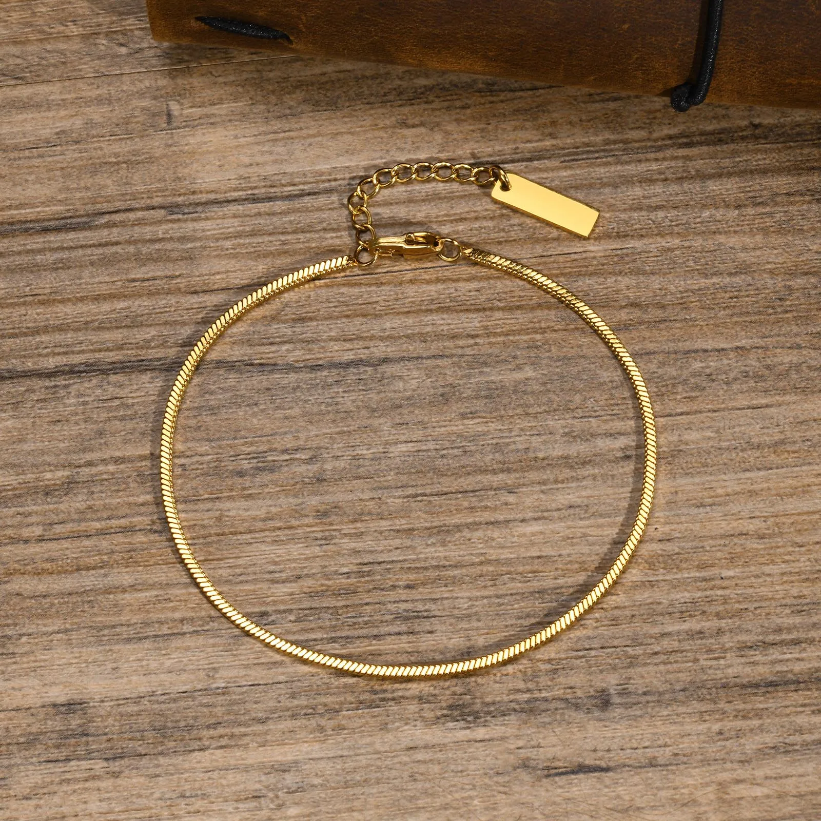 U7 Bracciale Donna Piatta A Serpente In Acciaio Inox 316L - Regolabile 16+5 Cm - Oro, Nero, Argento, Oro Rosa - 6