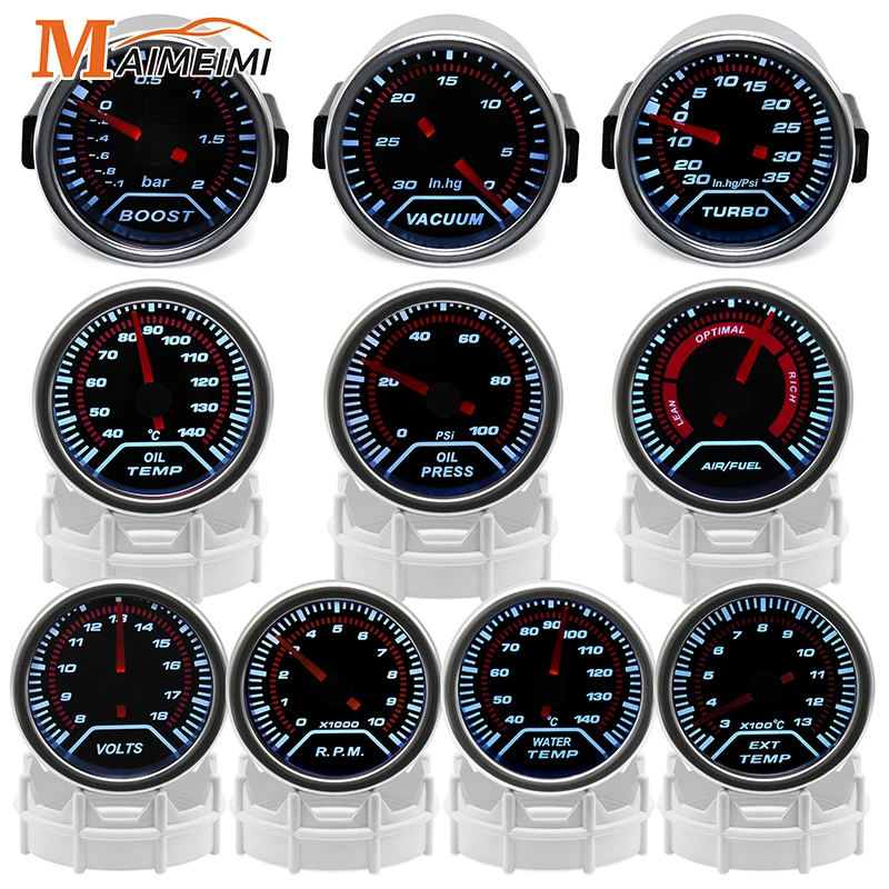 52mm Tachometer Oil pressure Psi Turbo Bar Oil Temp Water Temperature Exhaust Gas Temp Gauge Voltmeter EGT Gauge Car Racing,car gauge,exhaust temperature sensor