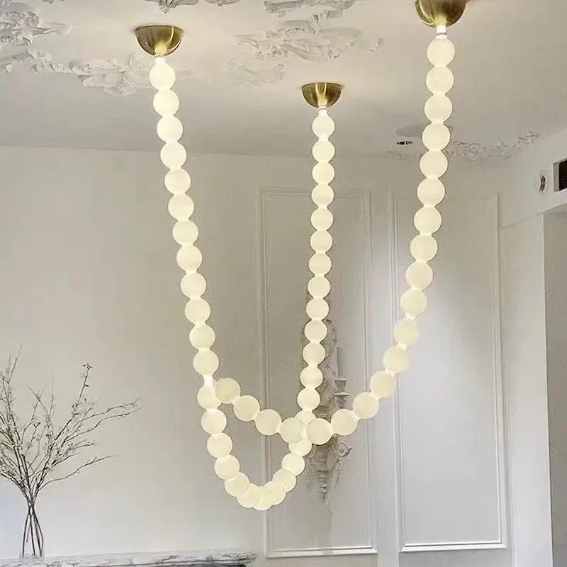 

French pearl chandelier, coffee shop, bar, LOFT, staircase chandelier, duplex building, villa, living room, suspended large chan