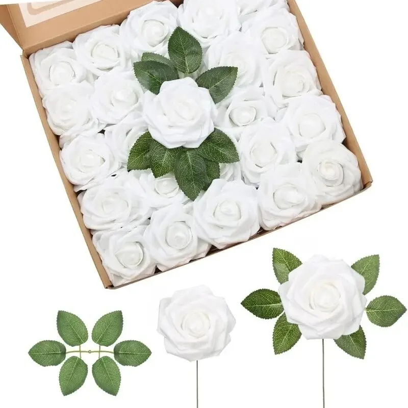 25Pcs Artificial Rose Flowers Foam Fake Faux Flowers Roses for DIY Wedding Bouquets Party Home Decor Garden Decoration
