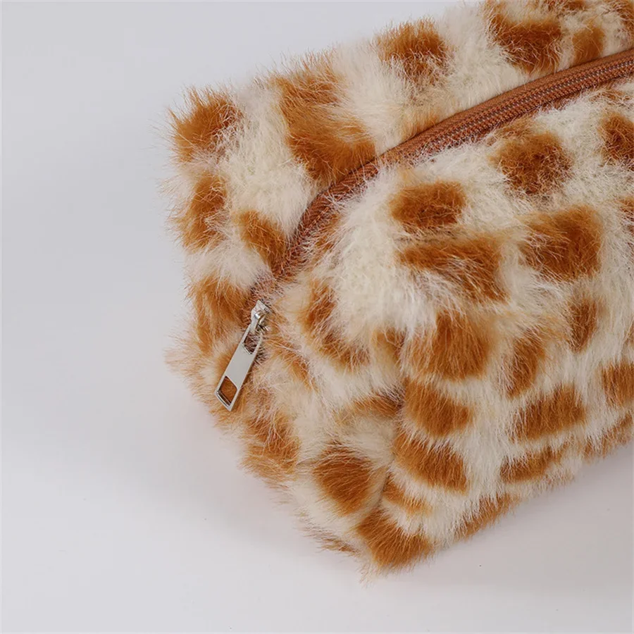 Leopard Soft Plush Travel Cosmetic Lipstick Brush Storage Bag Toiletry Kit Women Makeup Handbags Organizer Pouch Bag Pencil Case 5