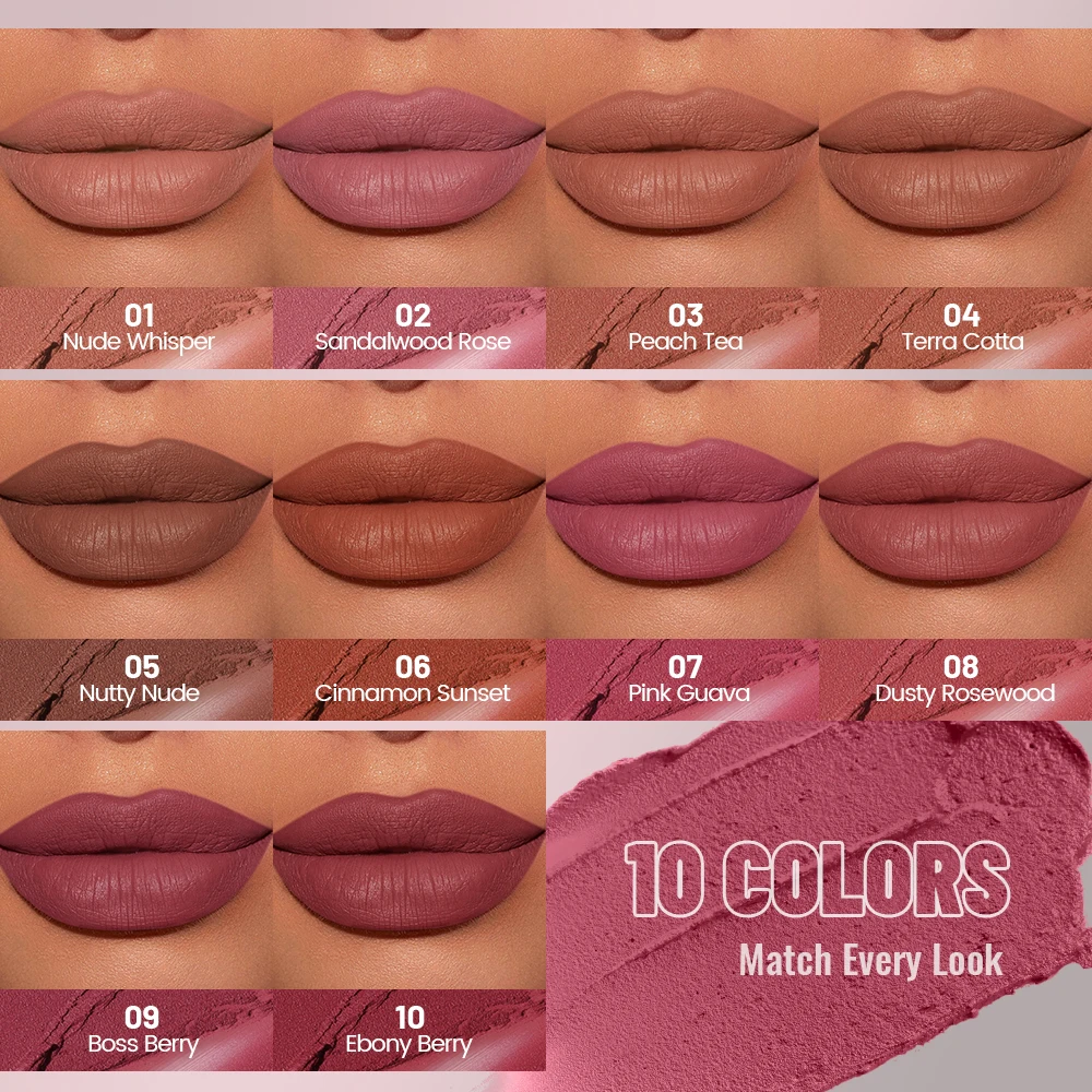 Pudaier 9 kleuren matte lip mousse fluweelzachte finish hooggepigmenteerd_voghion.com
