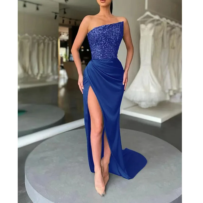 Evening Party Women Dresses Strapless Sleeveless Mermaid Chiffon Floor-Length 2024 New Sequined Classic Prom Banquet Dress