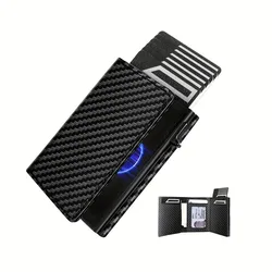 Compact Slim Wallet for Men with Coin Slot and RFID Protection (Carbon Fiber)