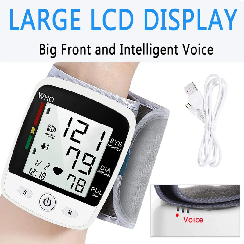 Blood Pressure Monitor Heart Rate One click Home Wrist Voice function Blood Monitoring Device