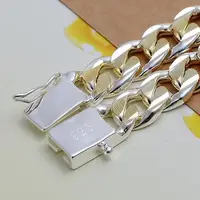 Bracelet en argent Sterling 925 massif pour hommes et femmes, chaîne de 8/10mm, bijoux de mariage nobles, breloques à la mode, cadeau d'anniversaire de fête 3