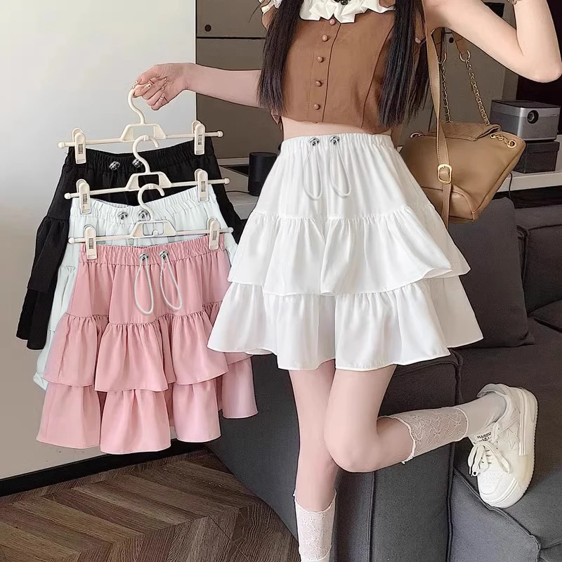 Summer Sweet Pregnant Woman Cake Skirts with Lining Drawstring Waist Ruffles Patchwork Fashion Maternity Ball Gown Skirt