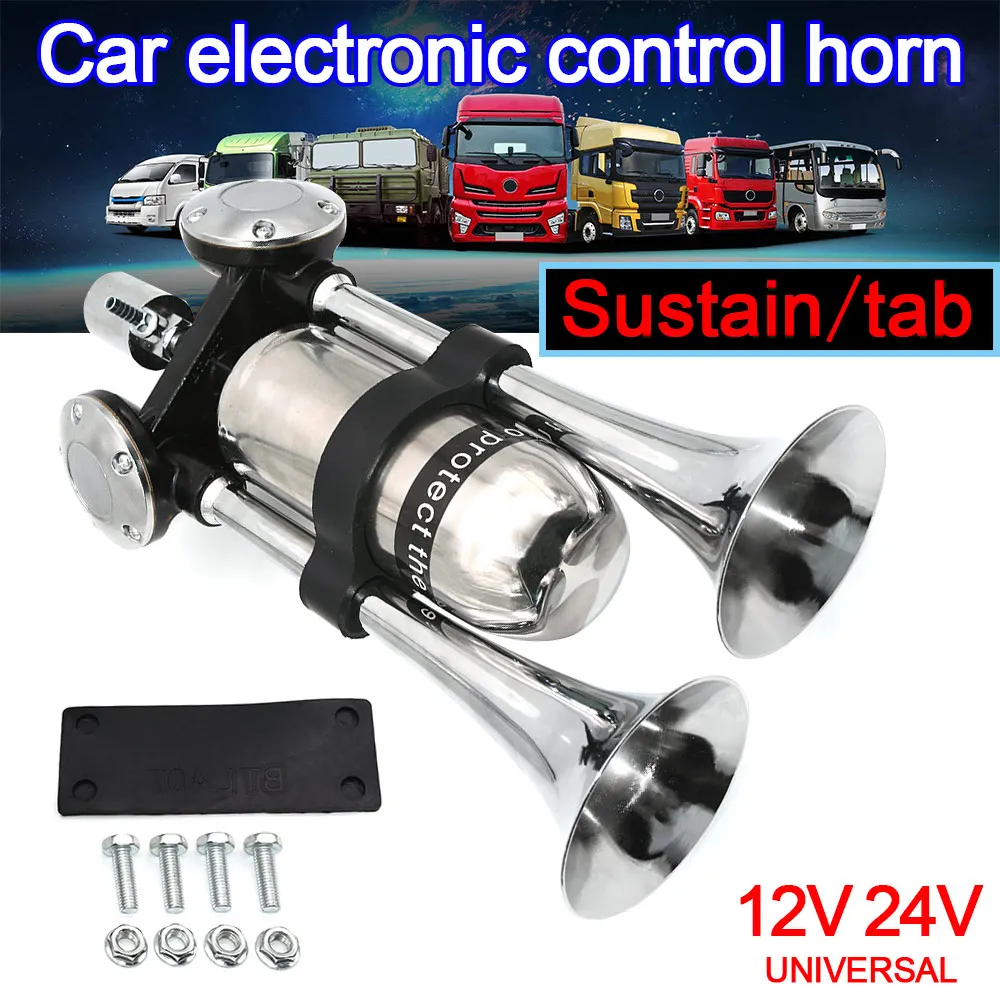 500DB Dual Trompete Elektrische Horn Laut Chrome Air Horn Lautsprecher Kit  12V/24V KEINE Luft Kompressor Für zug Lkw Lkw Lautsprecher - AliExpress