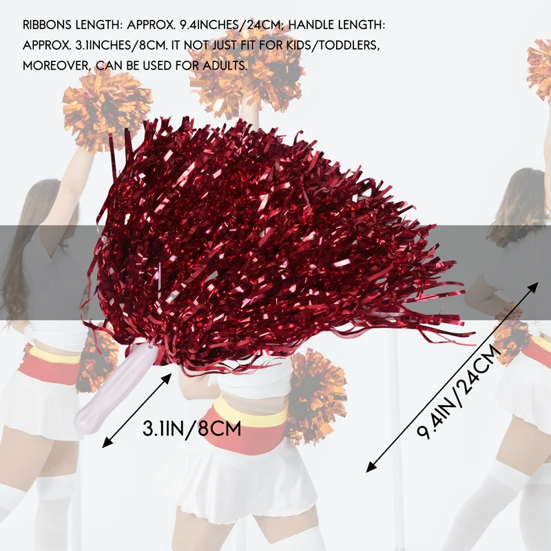 AA79 New 24Pcs Cheerleading Pom Poms Metallic Foil Cheer Pom Poms With Plastic Handle For Adults Kids Cheerleaders Party