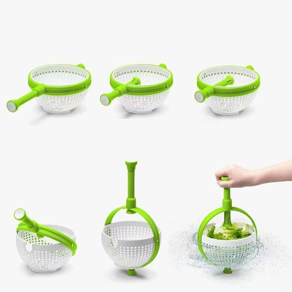 Salad Spinner Rotating Drain Basket Salad Tools Household Vegetable And Fruit Salad Rotating Wash Dehydrating Drain Basket
