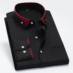 Elegant Men's Long Sleeve Dress Shirt with Contrast Collar and Anti-Wrinkle Finish - 38 Size 160CM 50KG (Black)