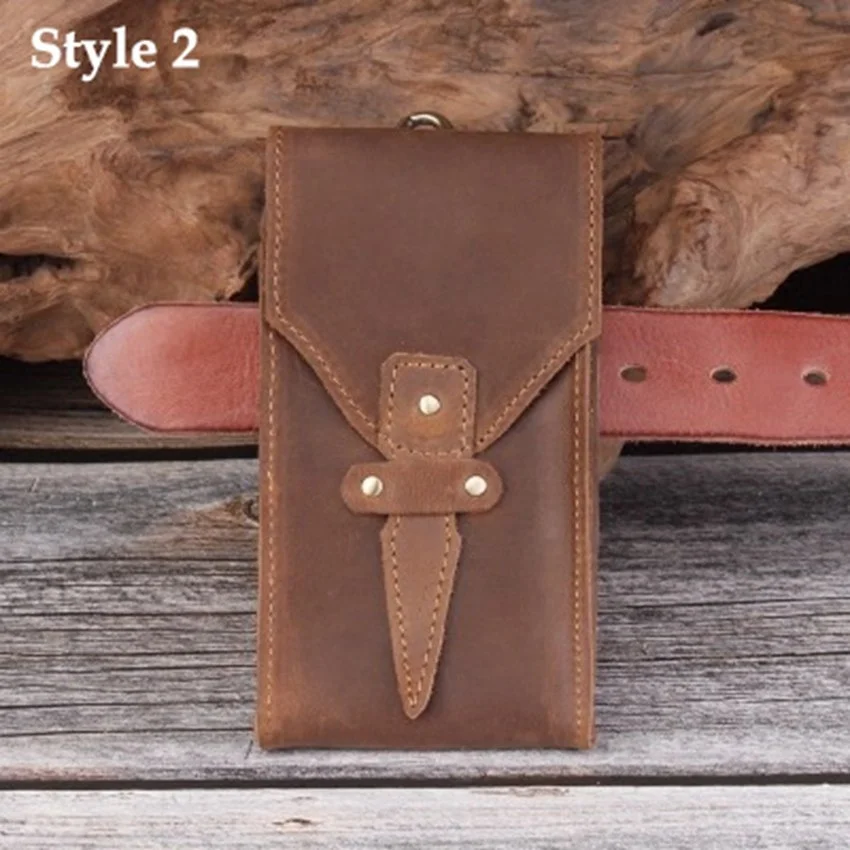 Retro Genuine Cow Leather Men's Waist Bag Outdoor Cellphone Pouch Clutch Wallet Coins Purse Adjustable Buckle