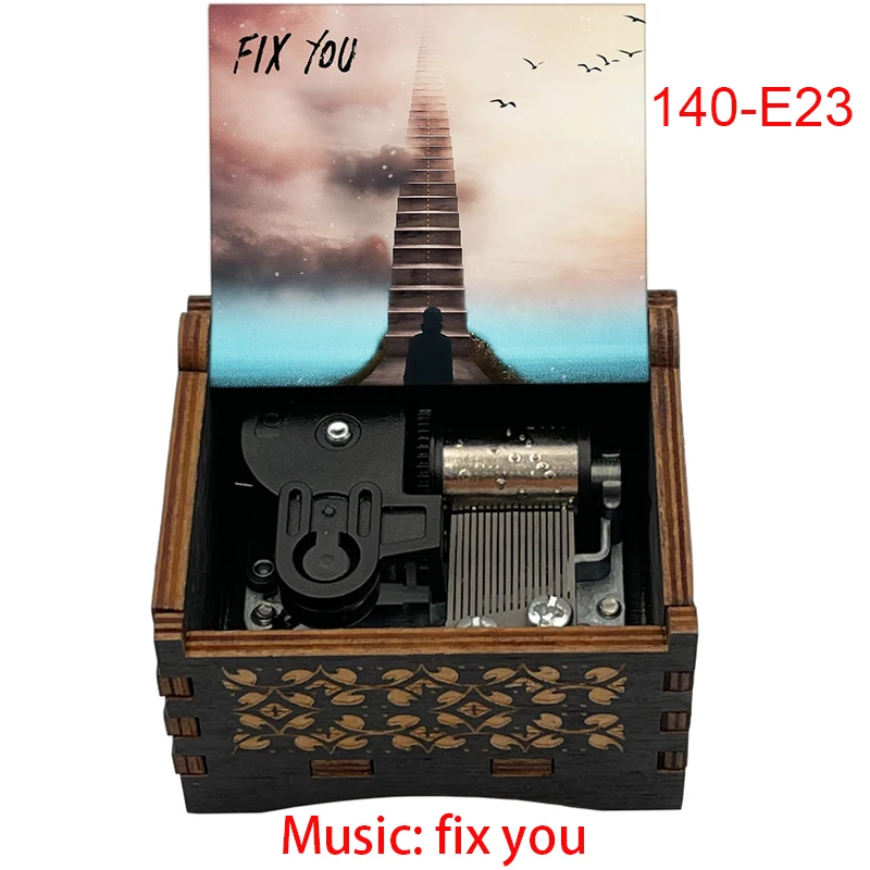 Music Box Fix You 18 Note Wind Up Mechanical Wooden for Band Fans Friends Birthday Home Office Christmas, music box