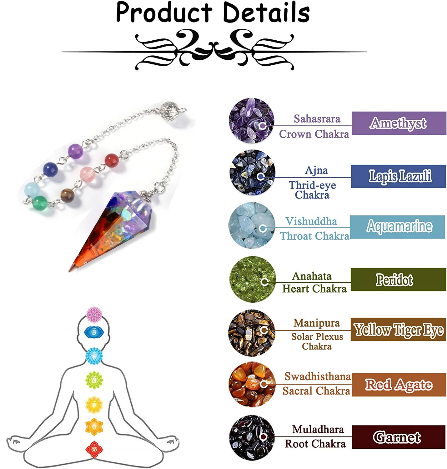 7 Chakra Healing Crystals Pendulum for Dowsing Divination Quartz Natural Stone Pendulums Reiki Pendant Pendulo Hexagonal Column