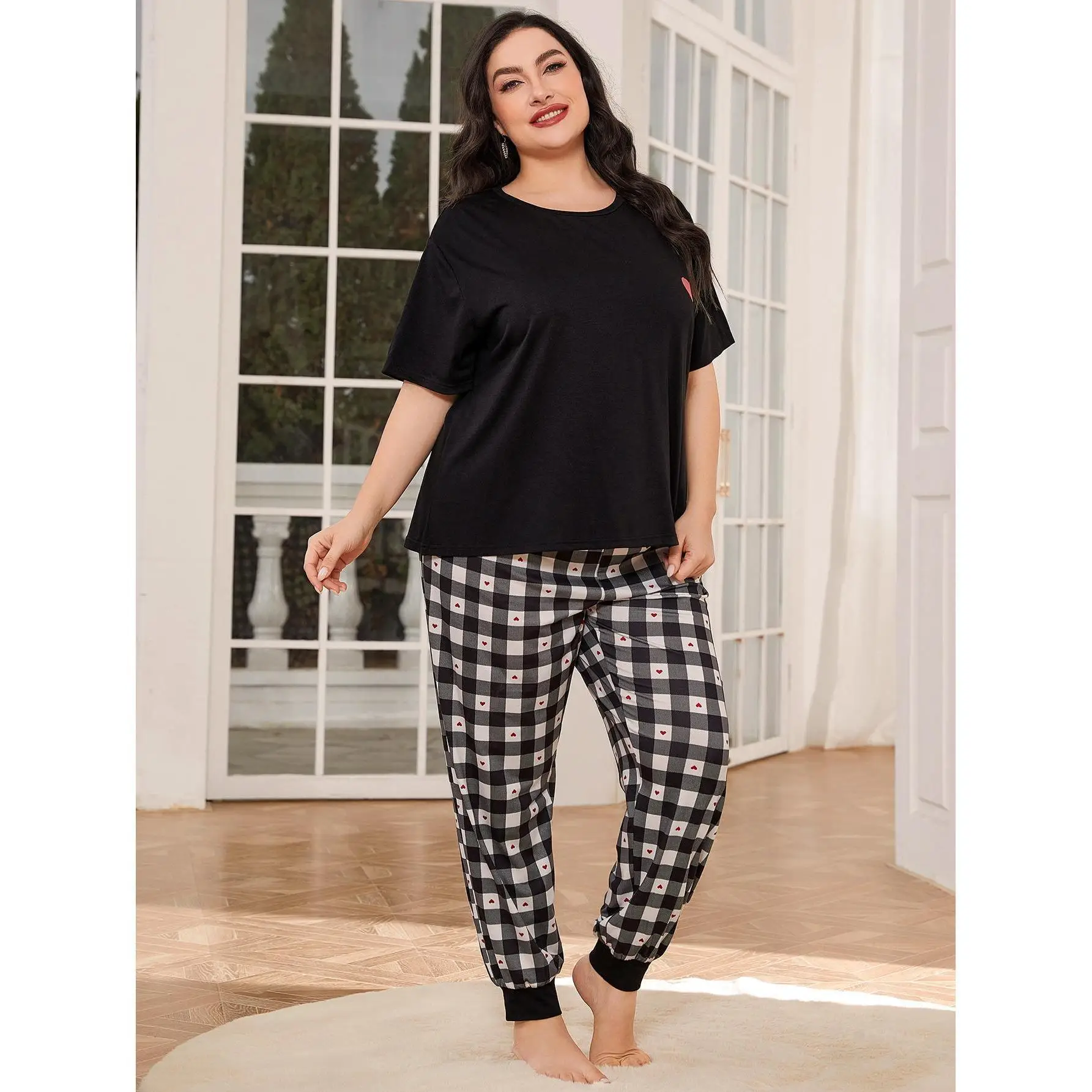 Plus-size Pajamas Women 200 Catties Fat Plus 5XL Spring Short-sleeved Trousers Home Service Suit