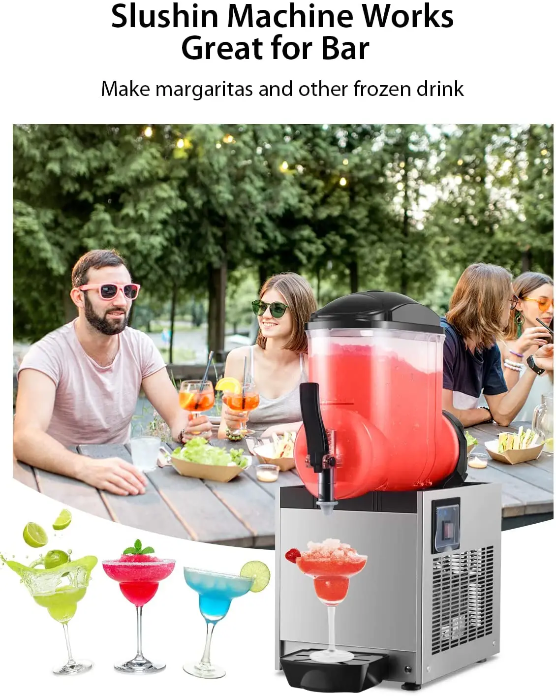 Commercial Slushie Machine, 12L Frozen Drink Margarita Machine Smoothie Slushy Maker Stainless Steel for Restaurant Bar Party 6