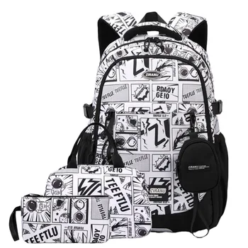 3pecs/set graffiti printing School Bags for Teenagers Boys Large Capacity Men's laptop backpack Rucksack Kids Cute Book Bags 1