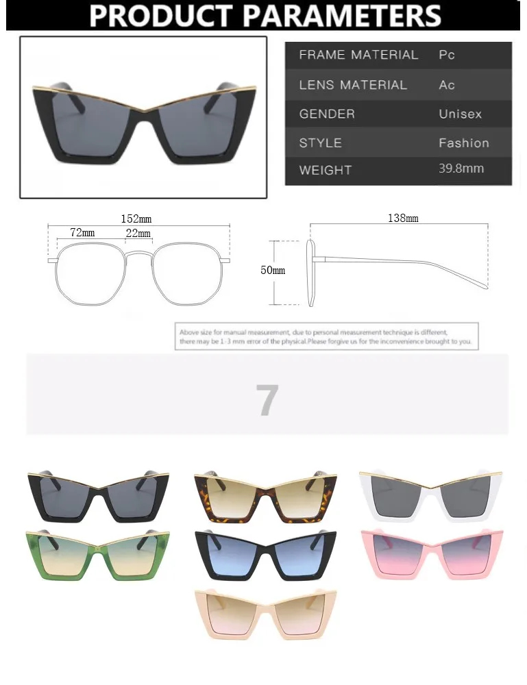 New Cat Eye Sunglasses Women Fashion Oversized Gradient Color Shades Eyewear Brand Designer Semi Metal Cateye Frame Sun Glasses