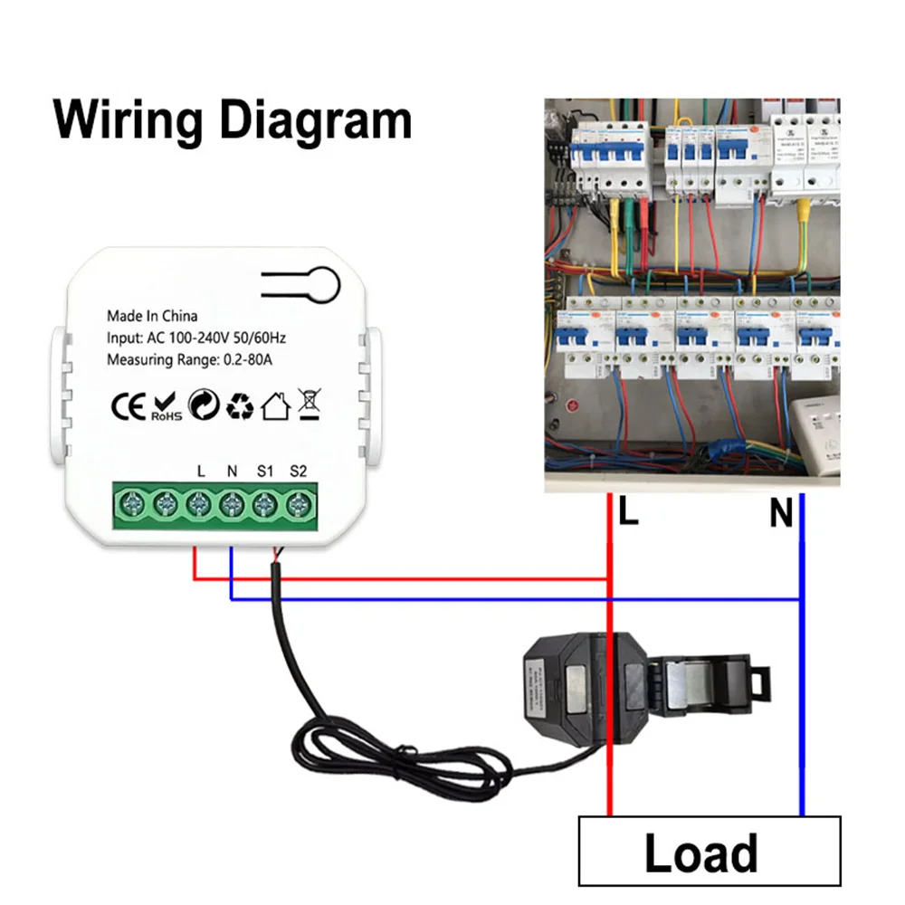 Tuya WiFi Digital Energy Monitor 80A with Current Transformer Sensor CT Smart Life App Remote Power Monitor 110V 240V 50/60Hz Power Meter Energy Meter