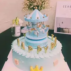 Exquisite Design Carousel Music Box Painted Easy Use Ferris Wheel Ornaments Plastic Carousel Carousel Cake Accessories