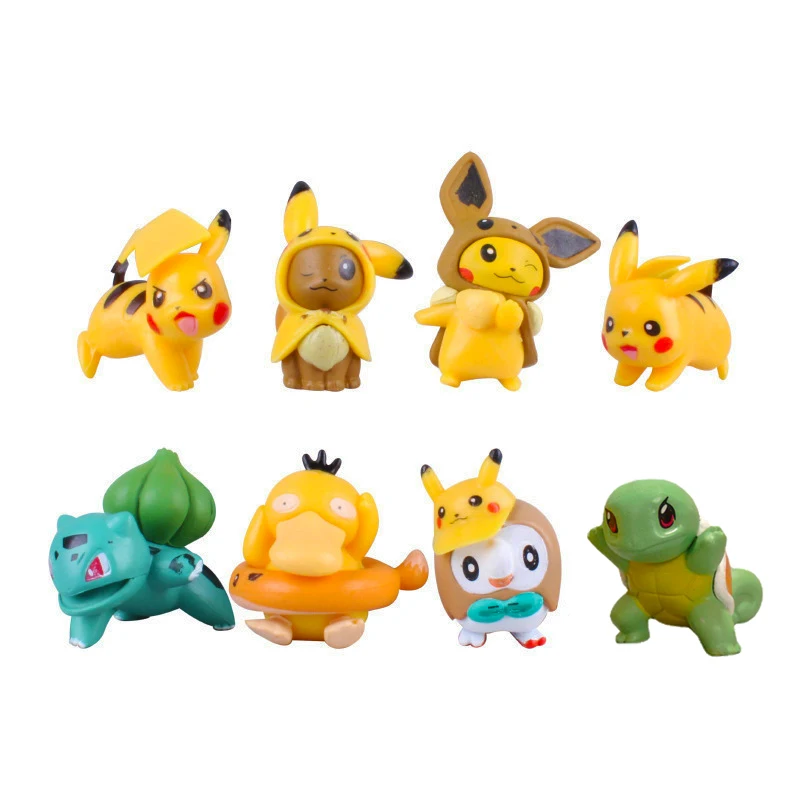 

8Pcs Takara Tomy Pokemon Anime Figuur Mini Cartoon Speelgoed Bulbasaur Rowlet Psyduck Pikachu Squirtle Little Elf Model Gift