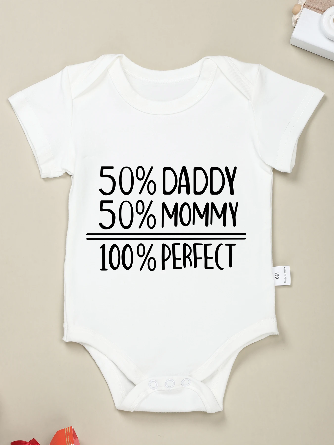 Daddy 50% Mommy = 100% Perfect Print Creativity Newborn Clothes Romper Minimalist Cute Popular Hot Cotton Baby Onesie Unisex 1