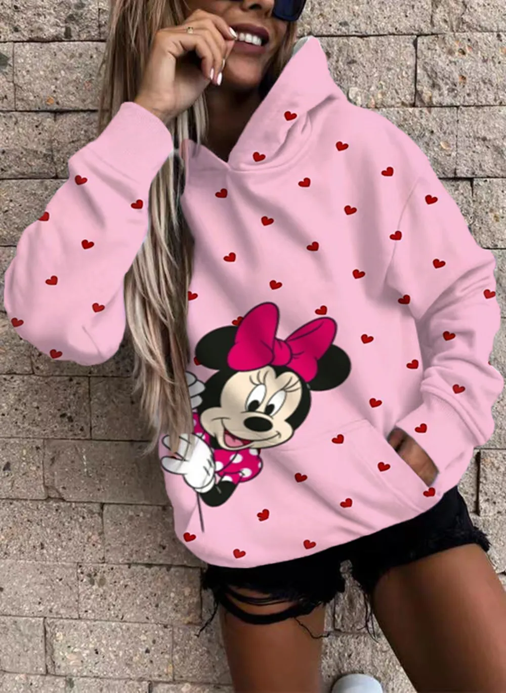 Sudaderas con capucha de Disney para mujer, jerséis de dibujos animados con  letras de Mickey Retro, sudaderas Harajuku lindas, Tops con bolsillo