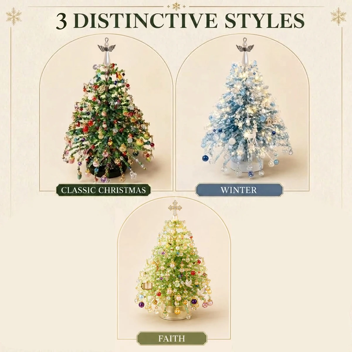 DIY 3D Beaded Christmas Tree Art Craft Set - Miniature Handmade Holiday Decor Kit