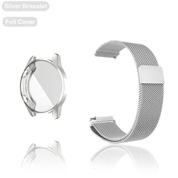Magnetic Loop Smartwatch Band with Case and Screen Protector, 22mm/20mm Strap in Elegant Bracelet Design for GT 3 Pro 43mm (Silver Case Strap)