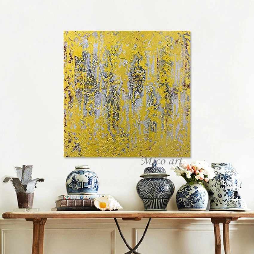 

Abstract Yellow Acrylic Handmade Canvas Artwork Unframed Interior Picture Wall Art Oil Painting Decorative Items For Cafe