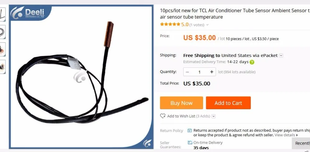 Tube Sensor Ambient Sensor tube 5K+5K air temperature sensor for TCL Air Conditioner