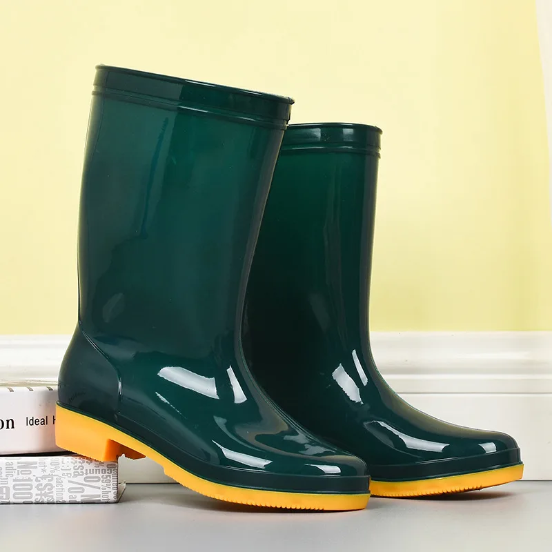 PVC High Tube Adult Women's Rain Boots Waterproof and Non Slip Women's Water Shoes Outdoor Kitchen Work Rain Shoes Women