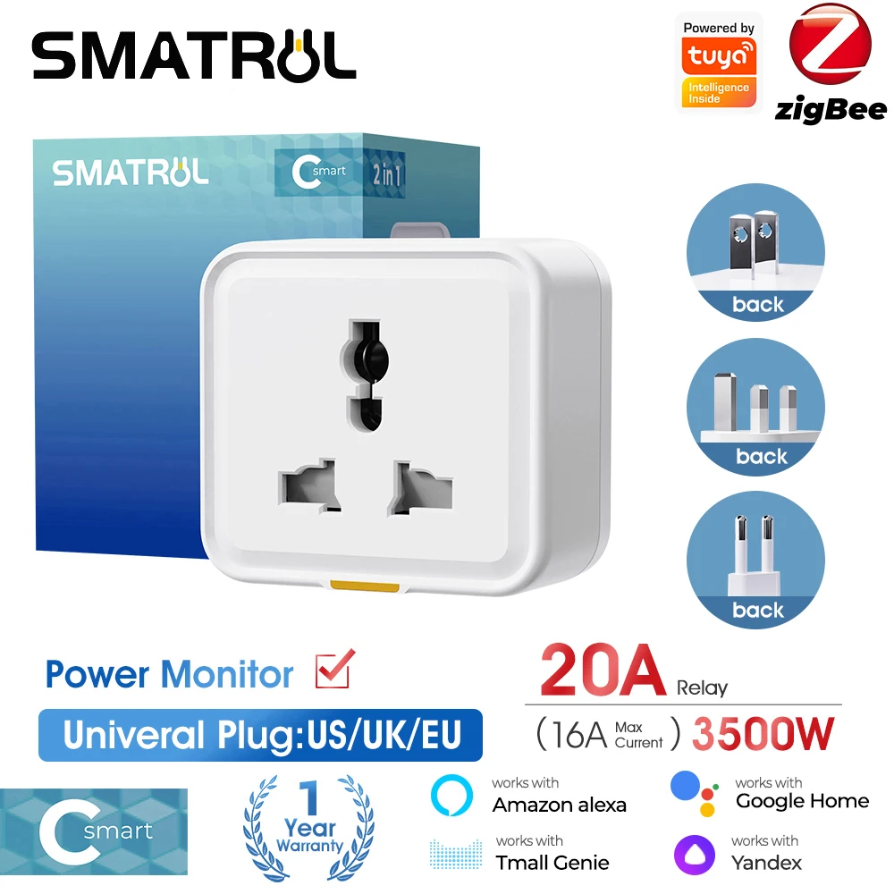 3500W Smart Plug Zigbee WiFi Socket EU US UK Universal Travel Adapter Tuya Power Monitor Wall Outlet Alexa Google Home Control