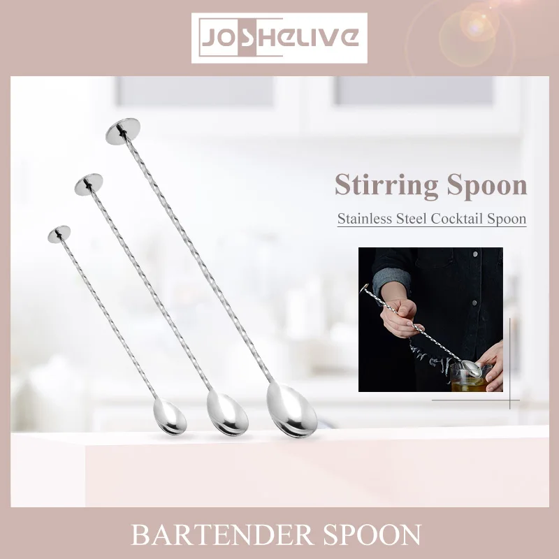 Stainless Steel Mixing Spoon Long Handle Stirring Spoon Drink Stirrers Cocktail Spoons Spiral Pattern Bar Cocktail Shaker Spoon