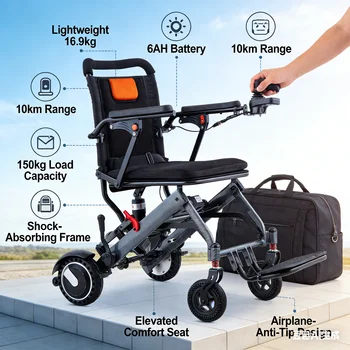 Sedia a rotelle elettrica leggera, pieghevole, piccola, intelligente e automatica per anziani