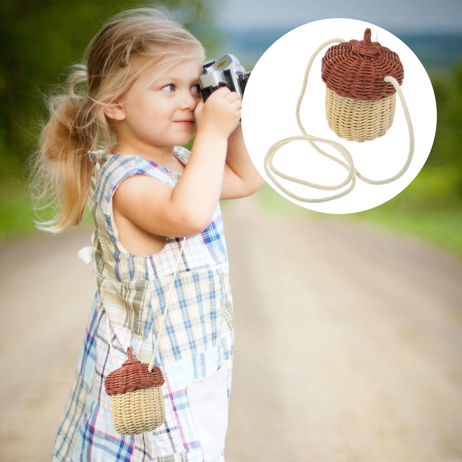 

Veemoon Bag Travel Rattan Shaped Kids Woven Crossbody Summer Picnic Cute Toddler Children Prop Straw Wallet Body Beach