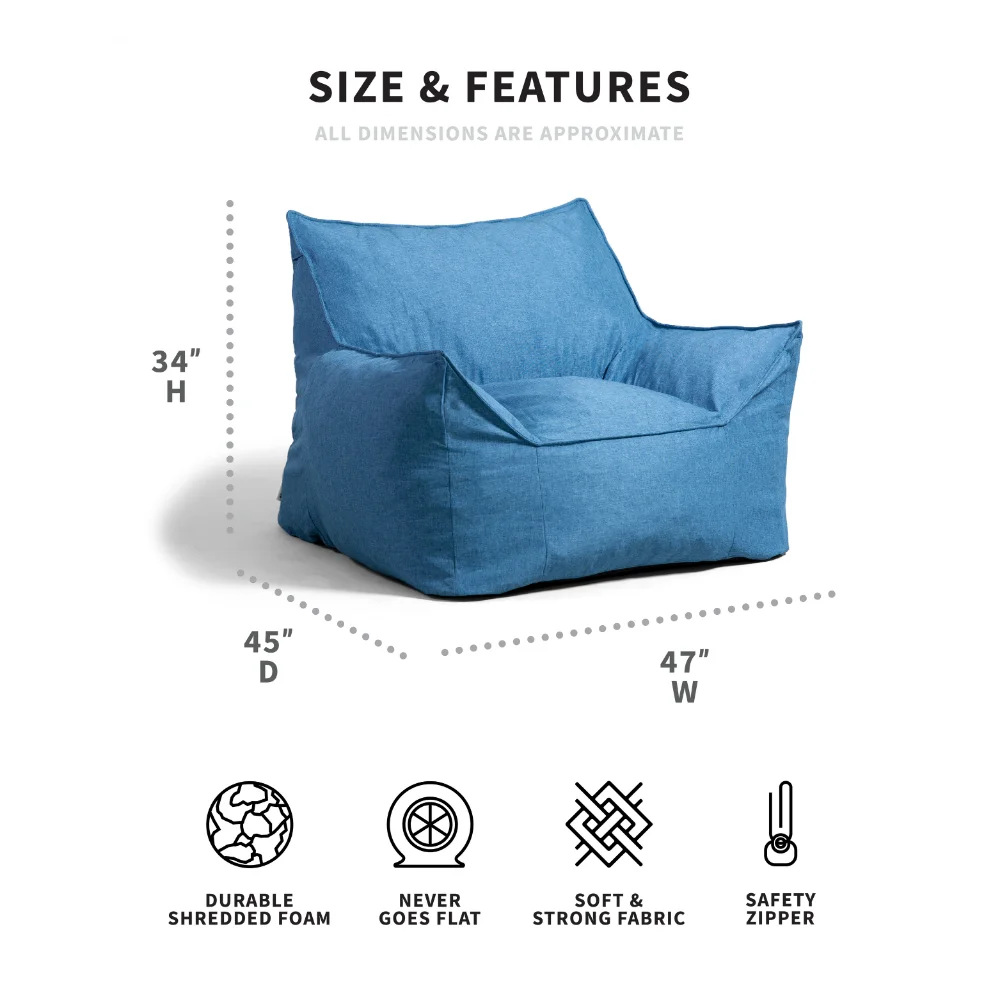 Bean Bag Chair Union 4ft Pacific Blue Memory Foam unStuffed Lounger Chairs for Kids Adults